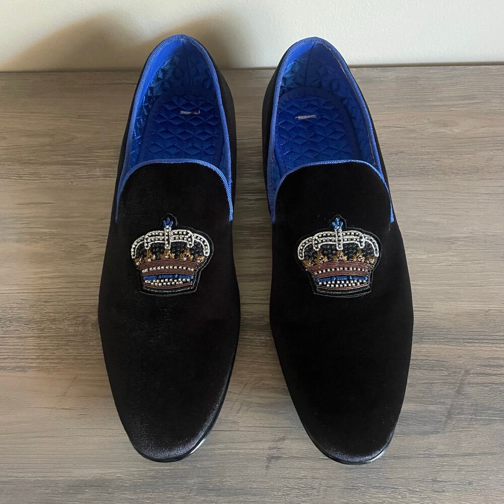 Steve Madden P-Flavio Crown Velvet Loafers Men’s 11 Black Blue Smoking Slipper